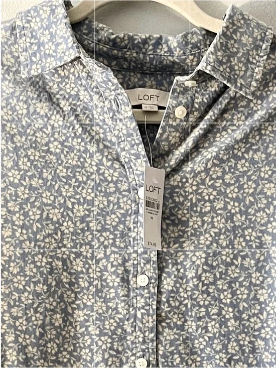 LOFT Blue Floral Corduroy Button Down Shirt NWT Size Medium Cottagecore - Picture 3 of 3
